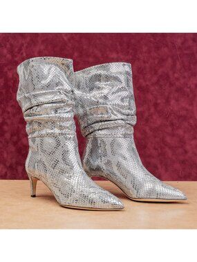 Paris Texas Women 60mm Slouchy Metallic Leather Pointy Toe Boots sz 6.5US EUR37